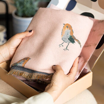 Personalised Cashmere Blend Robin Bird Jacquard Scarf, 2 of 12