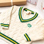 Green And Yellow Stripe Cream Baby Cricket Jumper, thumbnail 2 of 10