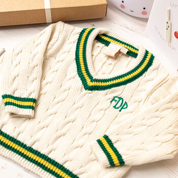 Green And Yellow Stripe Cream Baby Cricket Jumper, 2 of 8