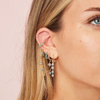 Cosima Turquoise Gold Star Huggie Earrings, 2 of 2