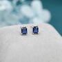Emerald Cut Sapphire Blue Cz Stud Earrings, thumbnail 1 of 12