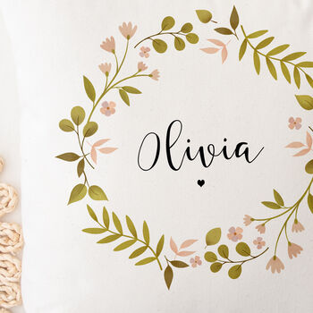 Personalised Floral Wreath Baby Cushion, 3 of 3