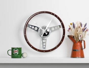 Classic Car Walnut Steering Wheel Wall Clock, 2 of 12
