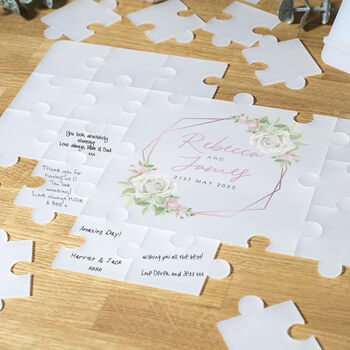 Frosted Acrylic Floral Frame Wedding Signing Puzzle, 2 of 3