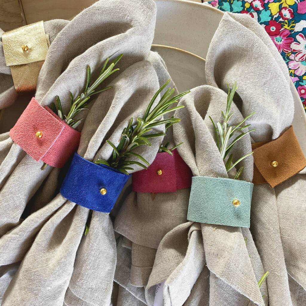 Colourful Suede Napkin Ring Set Of Six, 1 of 10