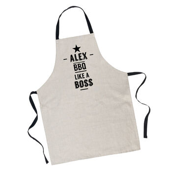 Personalised Bbq Like A Boss Linen Apron, 3 of 5