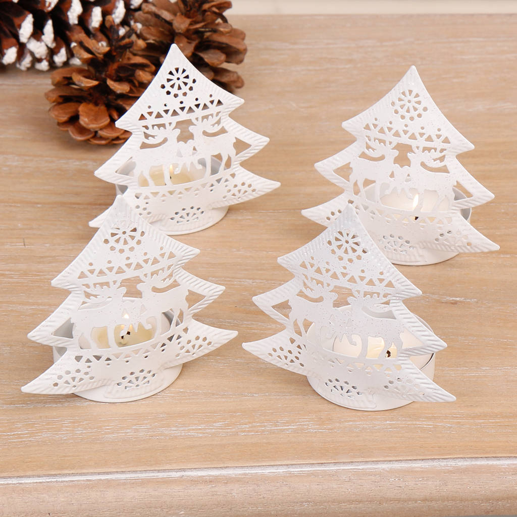 white decorative metal christmas tree tea light holders by dibor
