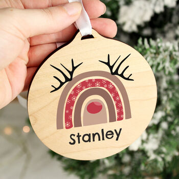 Personalised Rainbow Reindeer Round Wooden Decoration, 2 of 4