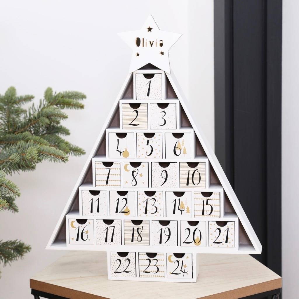 Personalised Wooden Christmas Tree Advent Calendar By Lisa Angel 