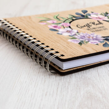 Personalised Wedding Guest Book Pink Purple Flowers, 6 of 6