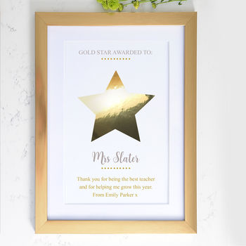 Personalised Metallic Gold Star Framed Teacher Print, 2 of 3