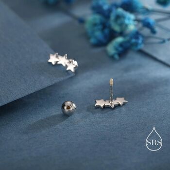 Star Trio Screw Back / Internally Threaded Flat Back / Stud Earrings In Sterling Silver, 6 of 12