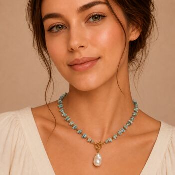 Semi Precious Gemstone Necklace With Baroque Pearl Drop, 9 of 9