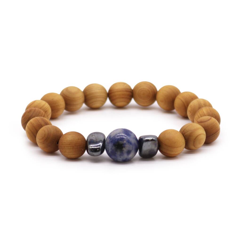 Mens Sodalite And Cedarwood Bracelet For Communication By Spiritual Gifts