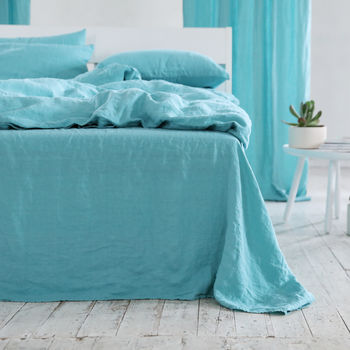 Blue Tones Stone Washed Bed Linen Flat Sheet, 2 of 3