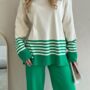 Green Free Size Long Sleeve Knitted Co Ord Set, thumbnail 3 of 5