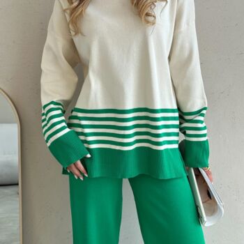 Green Free Size Long Sleeve Knitted Co Ord Set, 3 of 5