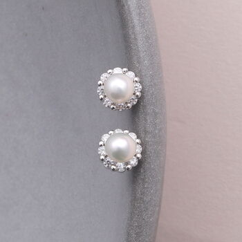 Sterling Silver Pearl And Crystal Earring Studs, 4 of 5