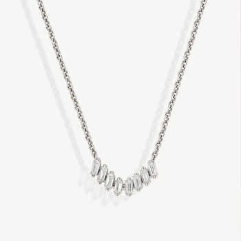 Gold Or Silver Women’s Dainty Baguette Chevron Bar Necklace, Christmas Jewellery Gift For Her, 5 of 6