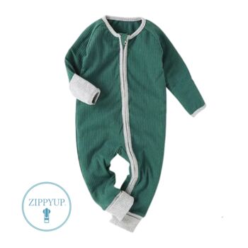 Leaf Green Ribbed Zip Up Babygrow, 4 of 4