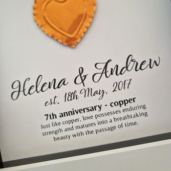 Personalised 7th Anniversary Gift Framed Copper Heart, 3 of 6