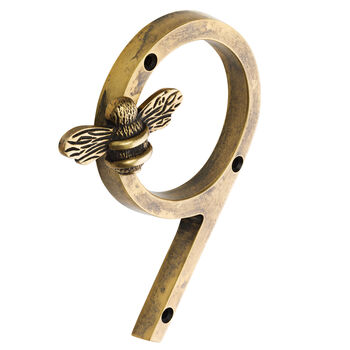 House Numbers With Bee In Antique Brass Finish, 10 of 11