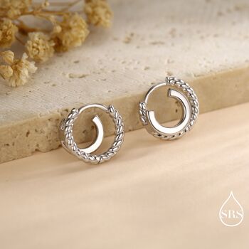 Single Piercing Double Hoop Effect Earrings In Sterling Silver, 4 of 11