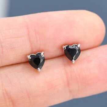 Genuine Black Onyx Crystal Heart Stud Earrings, 3 of 8