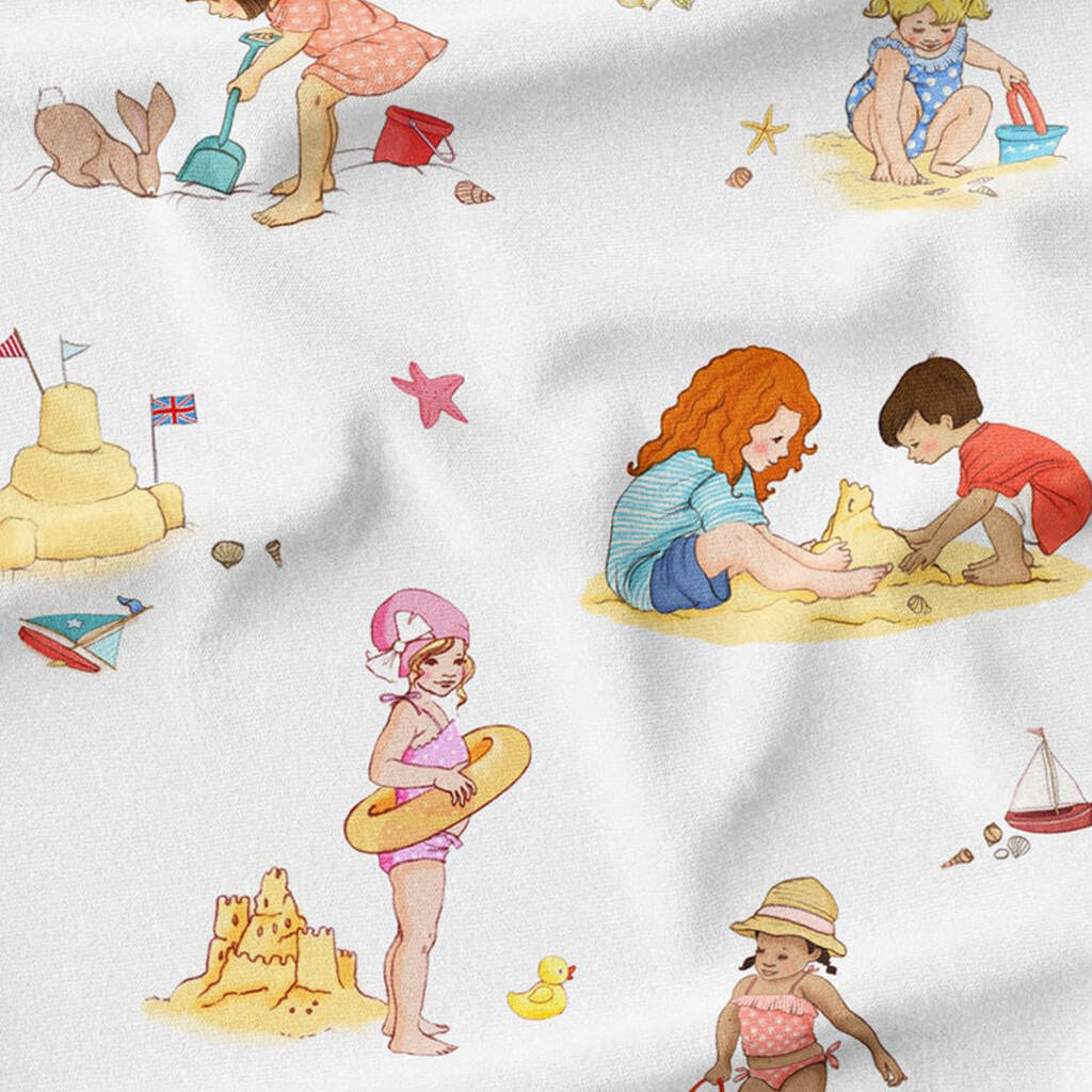 At The Seaside White Organic Cotton Fabric, 1 of 2