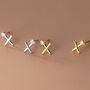 Sterling Silver Mini Kiss Cross Stud Earrings, thumbnail 1 of 7