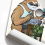 Sloth Shaving, Funny Bathroom Art, thumbnail 3 of 7