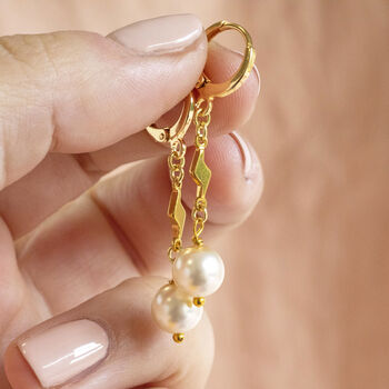 Pearl Drop Earrings With Lightning Bolt Detail, 4 of 8
