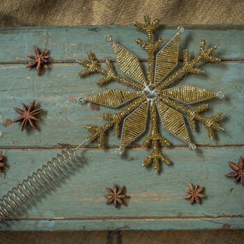 Antique Gold Glass Beaded Star Tree Topper, 2 of 5