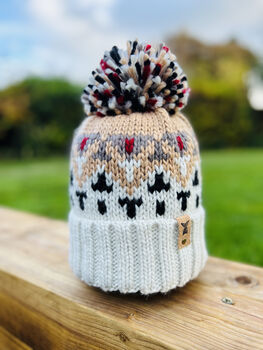 Patterned Beanie | Knitted Bobble Hat, 8 of 11