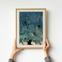 Black Cats In A Potted Jungle Print, thumbnail 1 of 6