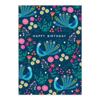'Happy Birthday' Colourful Peacock Patterned Card, 3 of 4