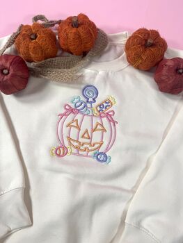 Trick Or Treat Pumpkin Embroidered Sweatshirt, 4 of 5