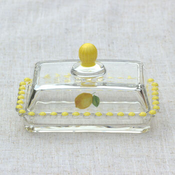 Hand Painted Glass Butter Dish – Cherry Or Lemon Design, 5 of 10