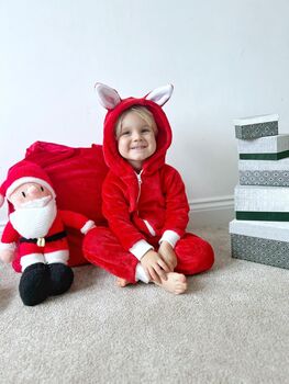 Christmas Red Onesie, Reindeer Pyjama And Teddy Gift Box / Christmas Eve Box, 4 of 9