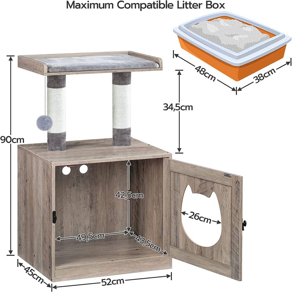 Greige Cat Litter Tray Box With Scratching Posts By Momentum