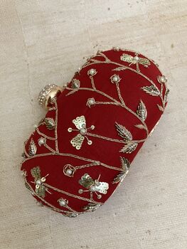 Deep Red Velvet Handcrafted Oval Clutch Bag, 3 of 7