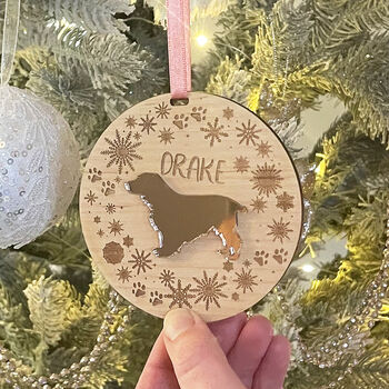 Snowflake Wreath Pet Dog Wood And Acrylic Decoration, 3 of 6