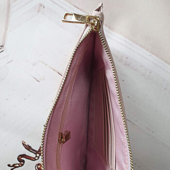 Personalised Leather Pink Pouch Bag, 8 of 9