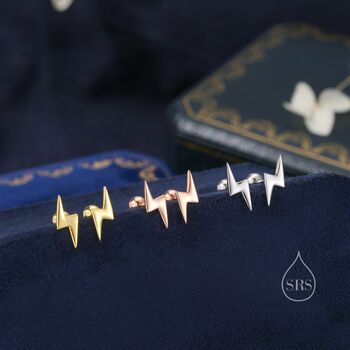 Sterling Silver Lightning Bolt Barbell Earrings, 8 of 12
