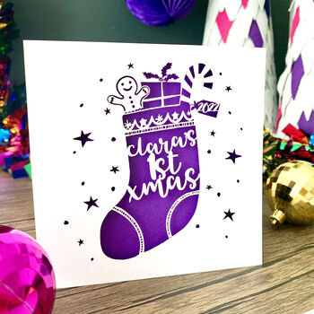 Stocking Personalised First Christmas Card, 3 of 4