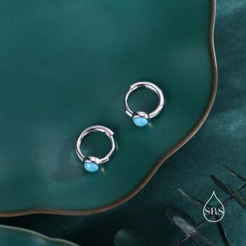 Sterling Silver Turquoise Huggie Hoop Earrings, 2 of 10