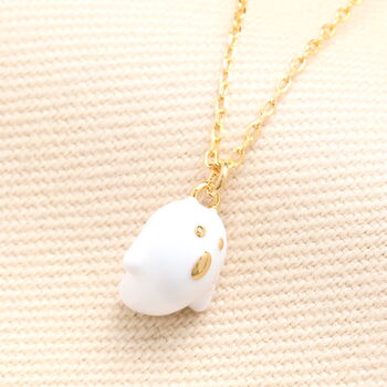 Enamel Ghost Pendant Necklace In Gold, 2 of 5