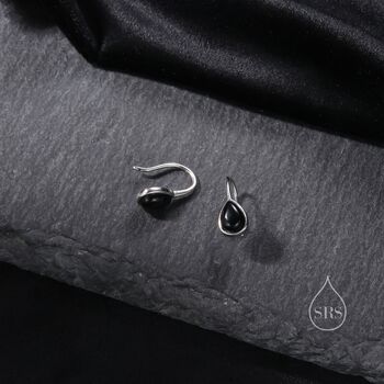 Genuine Black Onyx Pear Cut Drop Hook Earrings, 3 of 10