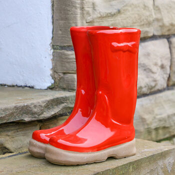Personalised Large Red Welly Boots Planter, 3 of 11