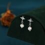 Tiny Starburst And Dangle Pearl Stud Earrings, thumbnail 2 of 11